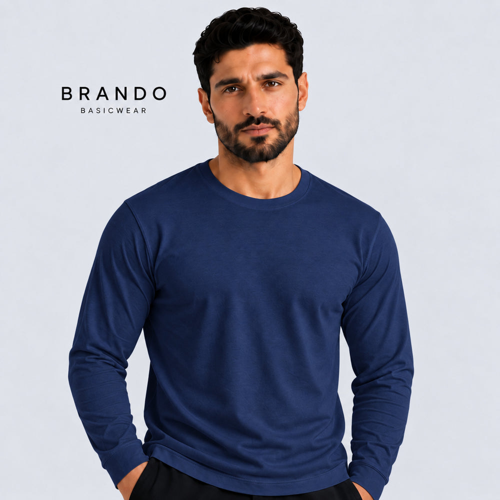 חולצת RUN BE לגברים עם שרוול ארוך – כחול נייבי | 100% כותנה