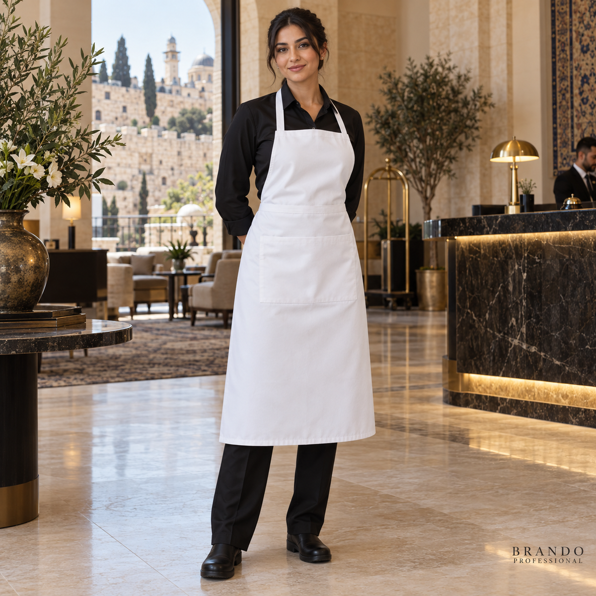 مريول قماش أبيض طويل نسائي بجيب واحد – الفنادق | BRANDO PROFESSIONAL - صورة الفنادق