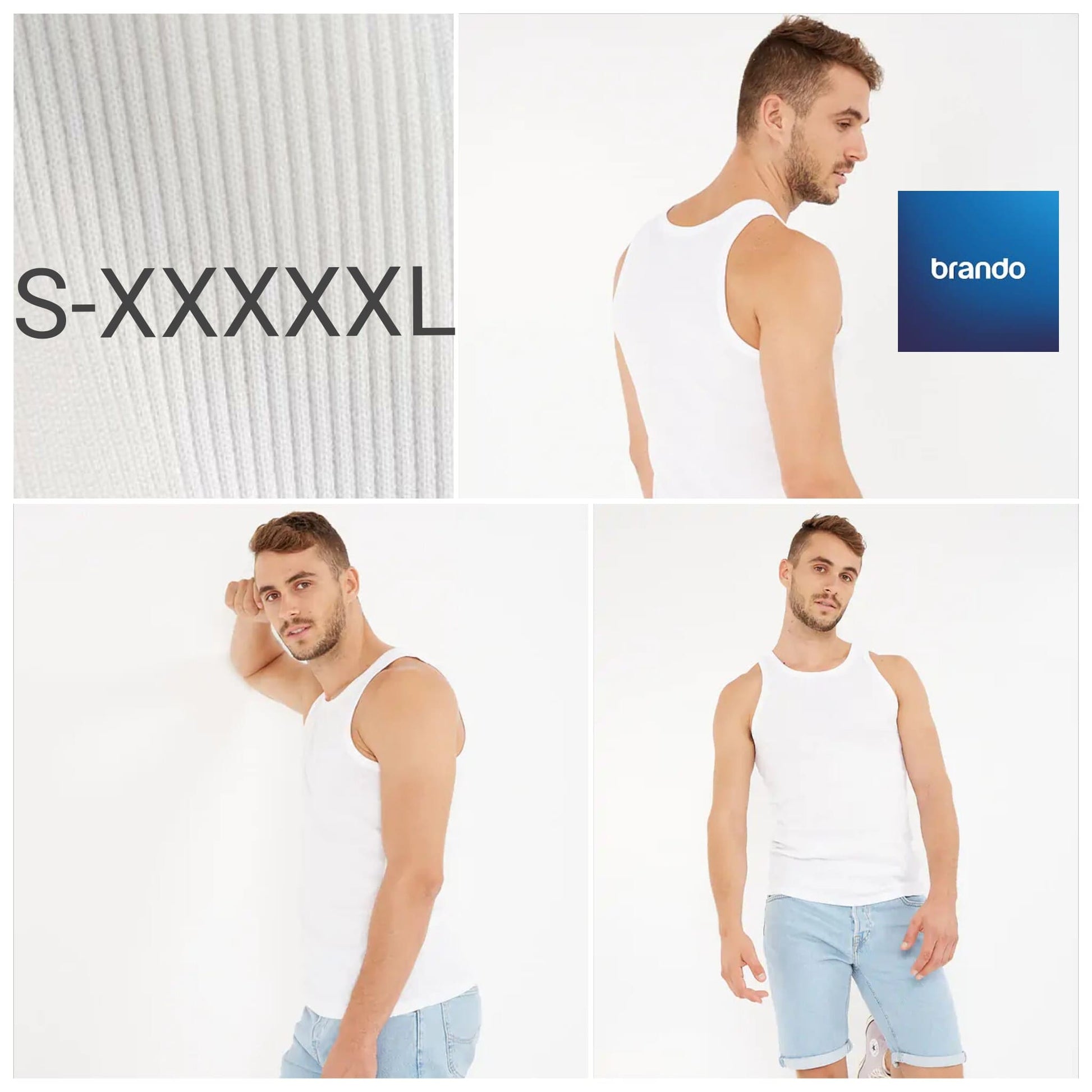 Ribbed 100% Cotton Vests 6 Pack -Black - Brando -  Basic Clothing for Men