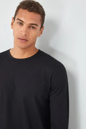 Cotton 100%  Long Sleeve Crew Neck T-Shirt - Black - Brando -  Basic Clothing for Men