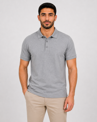 بولو رجالي قطن 100% - سكني | RUN BE   | Premium Polo Gray
