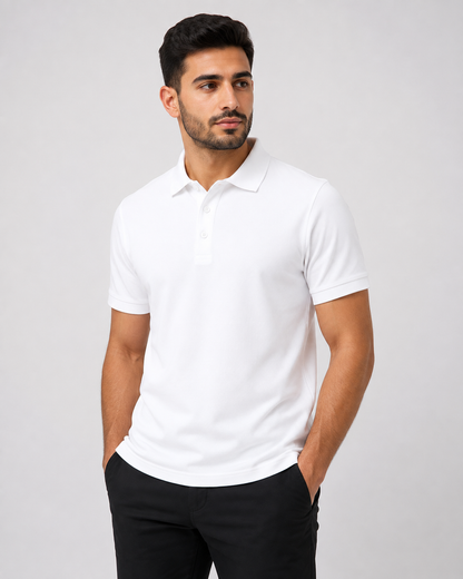 بولو رجالي قطن 100% - أبيض | Premium Polo