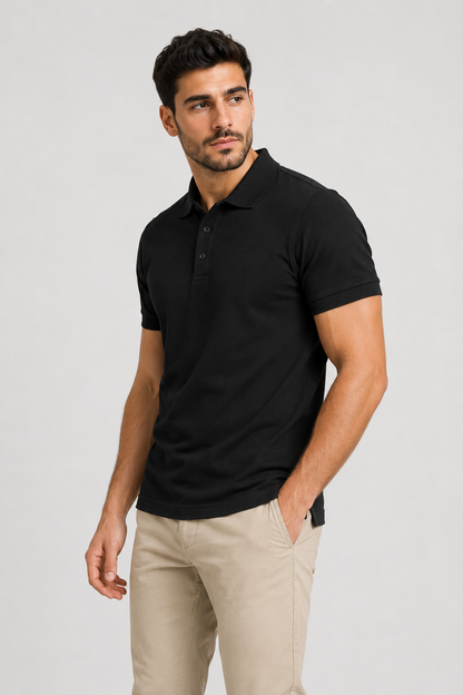 بولو رجالي قطن 100% - أسود | Premium Polo
