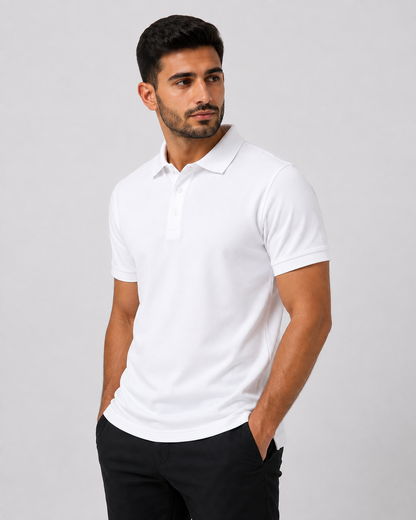 بولو رجالي قطن 100% - أبيض | Premium Polo