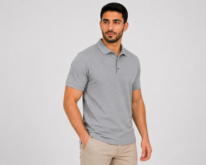 بولو رجالي قطن 100% - سكني | RUN BE   | Premium Polo Gray
