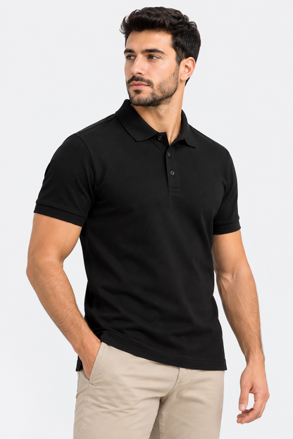 بولو رجالي قطن 100% - أسود | Premium Polo