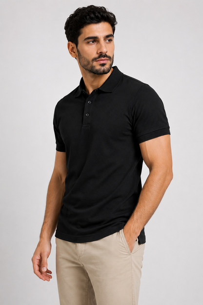 بولو رجالي قطن 100% - أسود | Premium Polo