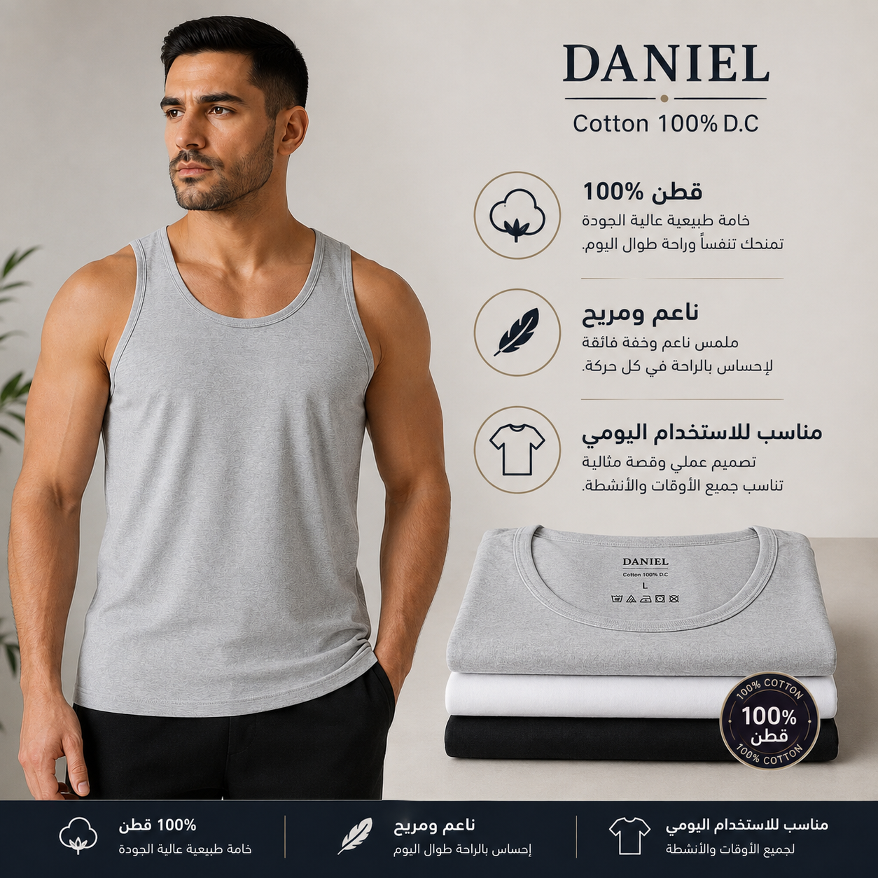 فانيلة داخلية رجالية قطن ناعم 100% | Daniel Cotton