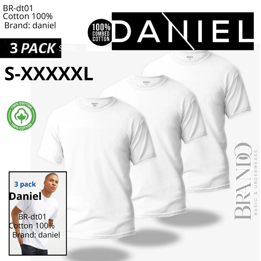 مجموعة 3 قطع من فانيلات القطن 100% قبة دائرية باللون الابيض Daniel white 3 PACK - Brando -  Basic Clothing for Men