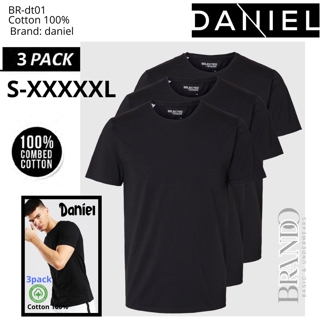 مجموعة 3 قطع من فانيلات القطن 100% قبة دائرية باللون الاسودDaniel (BLACK) 3 PACK - Brando -  Basic Clothing for Men