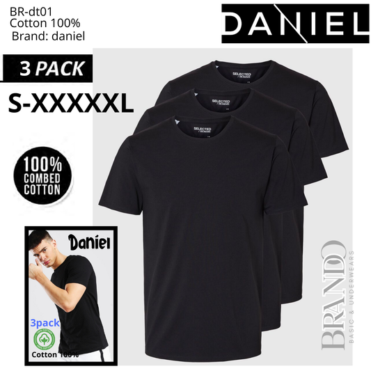 مجموعة 3 قطع من فانيلات القطن 100% قبة دائرية باللون الاسودDaniel (BLACK) 3 PACK - Brando -  Basic Clothing for Men