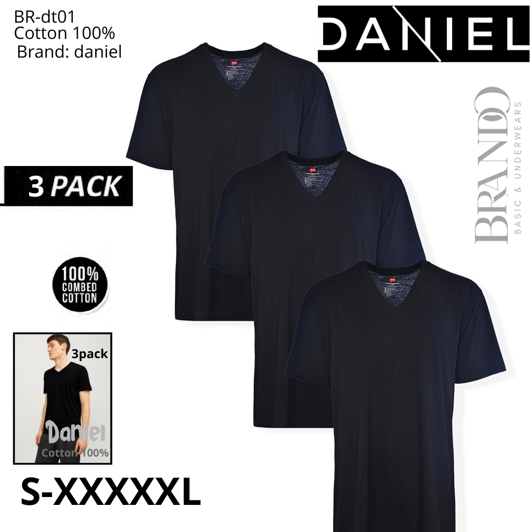 مجموعة 3 قطع من فانيلات القطن 100% قبة سبعة باللون الاسودDaniel (BLACK) 3 PACK V NECK - Brando -  Basic Clothing for Men