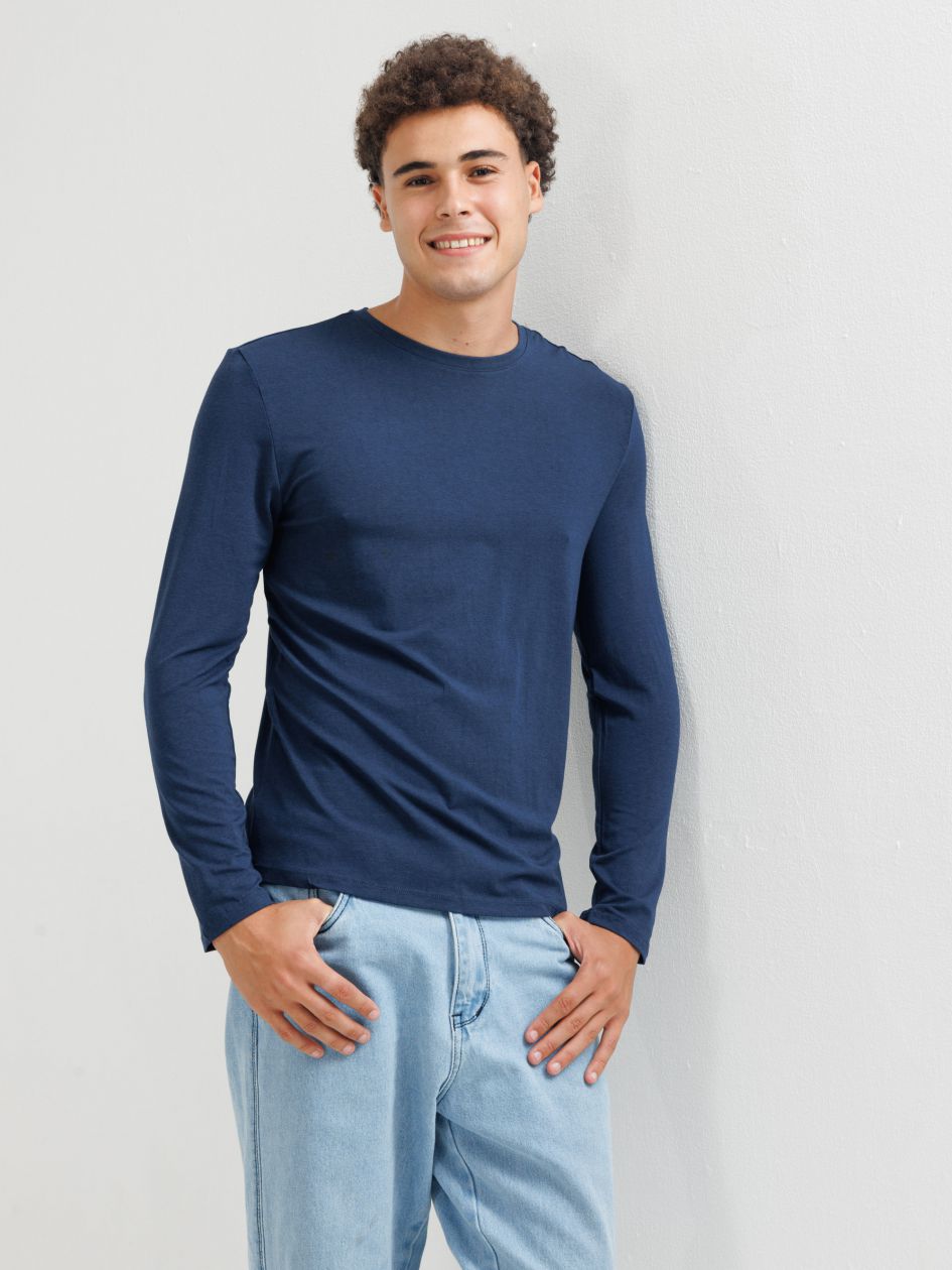 Cotton 100% Long Sleeve Crew Neck T-Shirt Nevy regular - Brando -  Basic Clothing for Men