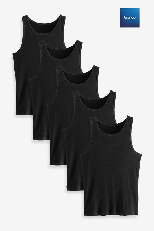Ribbed 100% Cotton Vests 6 Pack -Black - Brando -  Basic Clothing for Men
