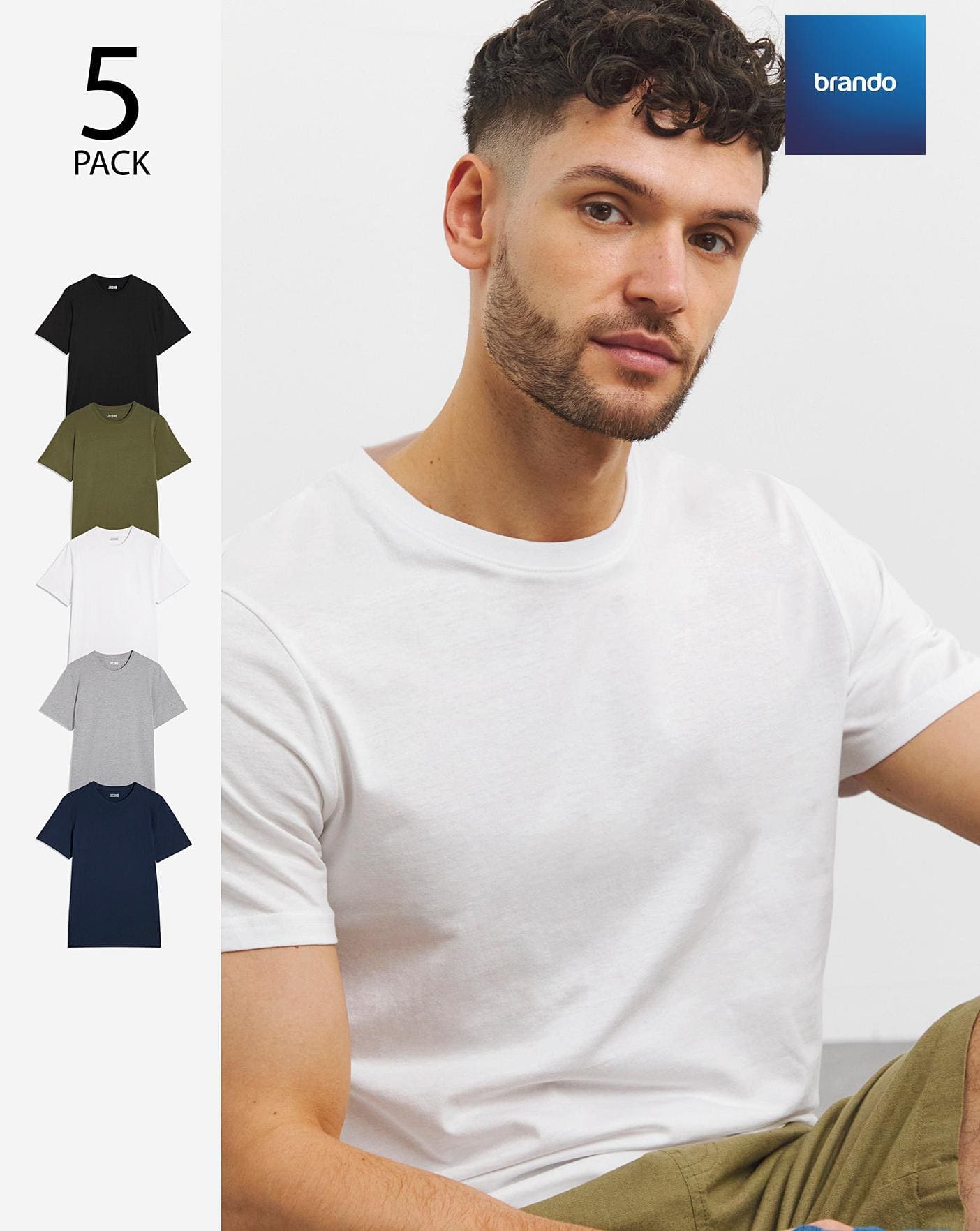 حزمة عدد 5 بلايز نص كم قطن هندي 100% عالي الجودة ماركة Run Be Cotton 100% - 5 PACK - Brando -  Basic Clothing for Men