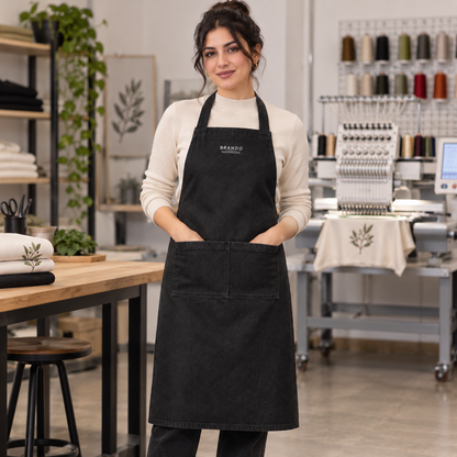 مريول جينز أسود طويل نسائي – طباعة وتطريز الشعارات | BRANDO PROFESSIONAL