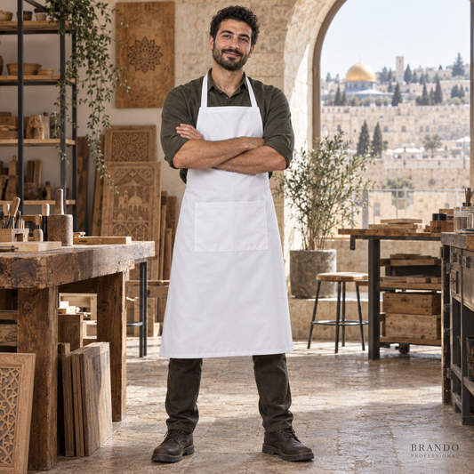 مريول قماش أبيض طويل رجالي بجيب واحد – العمل | BRANDO PROFESSIONAL - صورة العمل