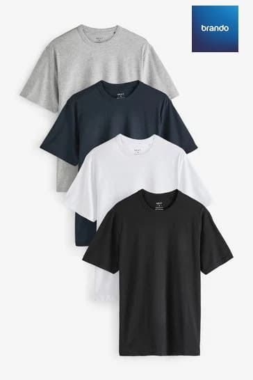 4 Pack-Black/White/Navy/Grey Marl Basic Crew Neck T-Shirts Cotton 100% - Brando -  Basic Clothing for Men