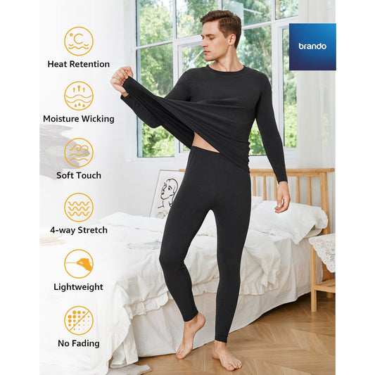 Daniel Men's Thermal Cotton 100% Underwear Sets Long Johns Soft Warm Long Underwear ( BLACK ) - Brando -  Basic Clothing for Men