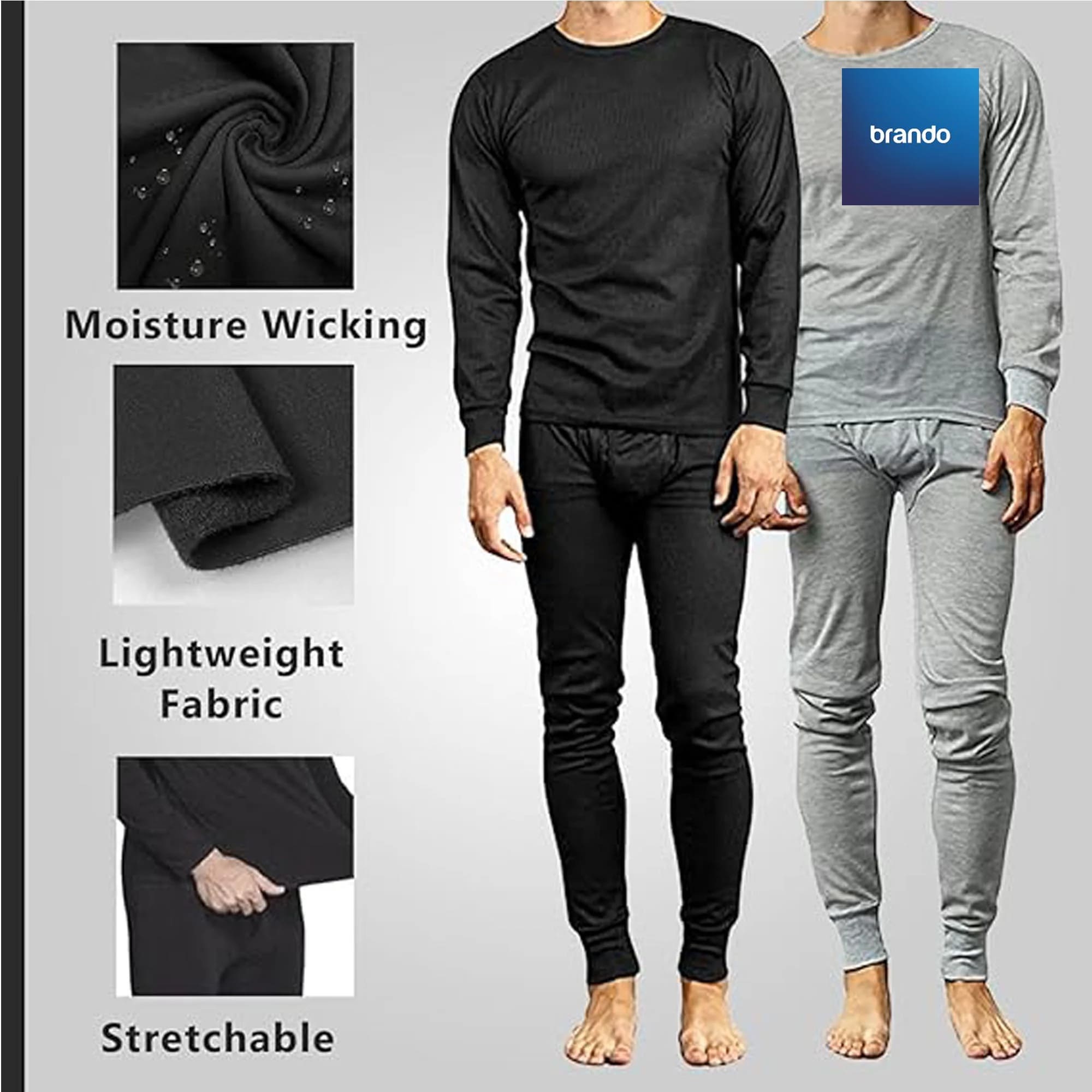 Daniel Men's Thermal Cotton 100% Underwear Sets Long Johns Soft Warm Long Underwear ( BLACK ) - Brando -  Basic Clothing for Men